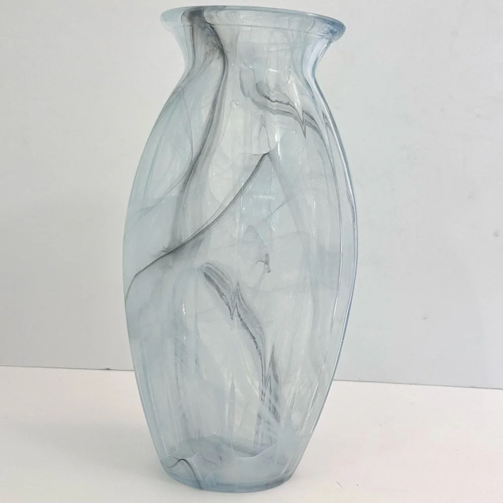 Vintage LUX Italian Glass Vase Vetreria Operaia  Blue Swirl 12” Art Glass Vase - Picture 5 of 14